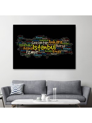 Ne Verelim Size İller İsimli Siyah Zeminli Dekoratif Kanvas Tablo 1005