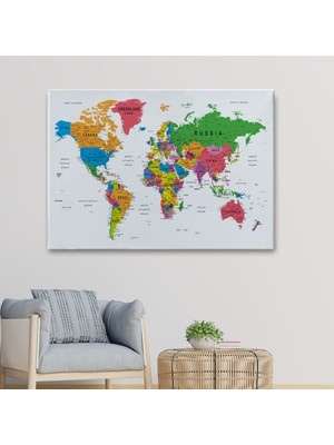 Ne Verelim Size Dünya Haritası Dekoratif Kanvas Tablo Son Derece Detaylı ve Eğitici 1572