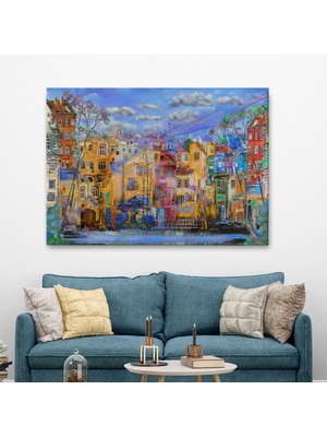 Ne Verelim Size Eski Avrupa Kasabası Yağlıboya Görünüm Dekoratif Kanvas Tablo-3536