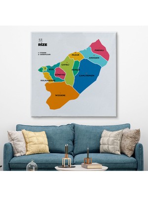 Ne Verelim Size Rize İli ve İlçeler Haritası Dekoratif Kanvas Tablo 1439