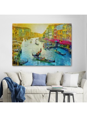 Ne Verelim Size Italya Venedik Gondol Manzarası Yağlıboya Görünüm Dekoratif Kanvas Duvar Tablosu-3623