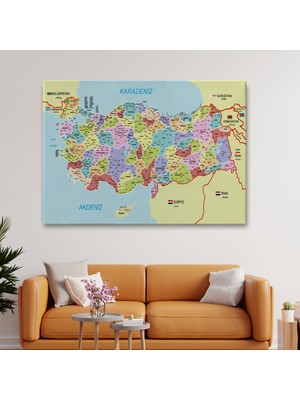 Ne Verelim Size Türkiye Haritası Kanvas Tablo İl ve İlçeli Ayrıntılı Eğitici Komşulu Tablo 3011