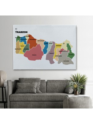 Ne Verelim Size Trabzon İli ve İlçeler Haritası Dekoratif Kanvas Tablo 1470