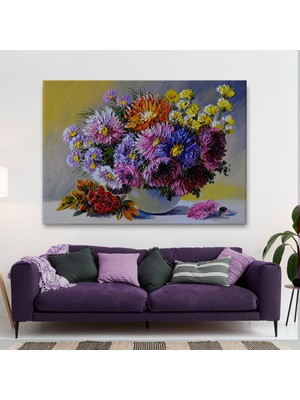 Ne Verelim Size Renkli Çiçekler Yağlıboya Görünüm Dekoratif Kanvas Duvar Tablosu-3448