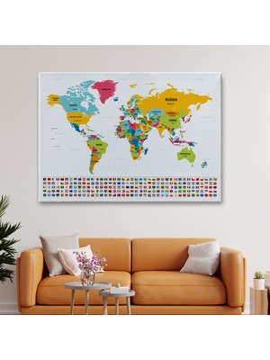Ne Verelim Size Dünya Haritası Ülke Bayraklı ve Dekoratif Kanvas Tablo 2395