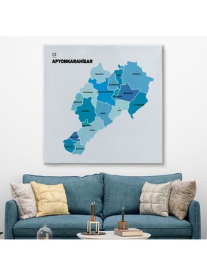 Ne Verelim Size Afyonkarahisar İli ve İlçeler Haritası Dekoratif Kanvas Tablo 1252