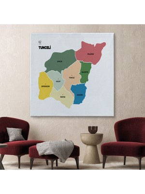 Ne Verelim Size Tunceli İli ve İlçeler Haritası Dekoratif Kanvas Tablo 1473