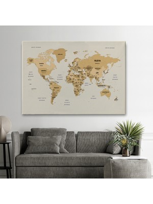 Ne Verelim Size Türkçe Dünya Haritası Kanvas Tablo Ülke Başkent Detaylı ve Dekoratif 2618