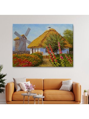 Ne Verelim Size Köy Evi Manzarası Yağlıboya Görünüm Dekoratif Kanvas Duvar Tablosu-3654