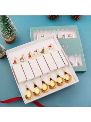 Ganbao Altın Mix Spoon-6pcs Ev Için Noel Süslemeleri Sofra Noel Paslanmaz Kahve Kaşığı Noel Hediyeleri Yeni Yıl 2024 Navidad 2023 Doğum Hediyeleri (Yurt Dışından)