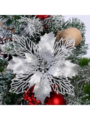 Ganbao Beyaz 16 cm 5 Adet 9-16 cm Glitter Yapay Noel Çiçekleri Ev Için Noel Ağacı Süslemeleri Sahte Çiçekler Noel Süsler Yeni Yıl Dekor (Yurt Dışından)