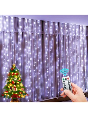 Ganbao Sıcak Beyaz 3MX3M 300LED Noel Işıkları Perde Çelenk Festoon Mutlu Noel Dekor Ev Noel Süsleri Noel Hediyesi Navidad 2022 Yeni Yıl 2023 (Yurt Dışından)