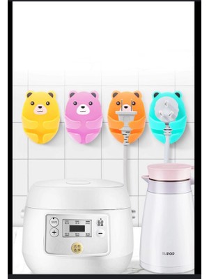 Miray Homes 4'lü Ayıcık Model Yapışkanlı Fiş Askısı Kablo Tutucu Düzenleyici Organizer