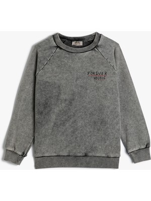 Koton Sweatshirt Uzun Kollu Bisiklet Yaka Slogan Baskılı Pamuklu