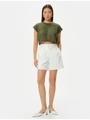Koton Crop Tişört Kısa Kollu Slim Fit Bisiklet Yaka