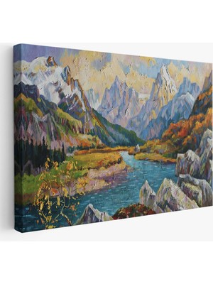 Kafkas Dağları Manzaralı Yağlıboya Görünüm Dekoratif Kanvas Duvar TABLOSU-3603