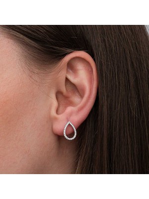 Gumush Gümüş Beyaz Taşlı Damla Kadın Küpe