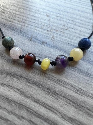 Doğal Taş Dünyası Sertifikalı Öğrenci Doğal Taş Kolye Krizokol, Pembe Kuvars, Akik, Kehribar, Kalsit, Lapis Kolye