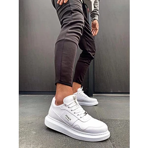 Bağcıklı Cilt Deri Ortopedik Yüksek Taban Beyaz Erkek Günlük Sneaker Ayakkabı