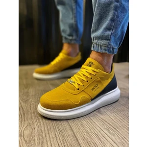 Bağcıklı Süet Ortopedik Yüksek Taban Sarı Erkek Günlük Sneaker Ayakkabı