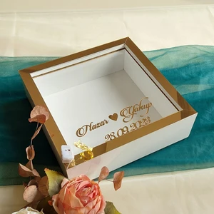 Verda Çerçeve 25X25 cm Ledli Isimli Beyaz-Gold Yarı Pleksi Kaplamalı Derin Anı Çerçevesi! Gül Kutusu!
