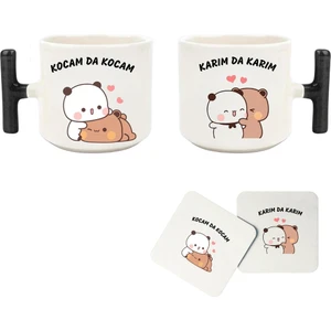 Baskı Tech Karım Da Karım” ve “kocam Da Kocam” Baskılı T Kulp Kupa Seti Ikili (Bardak Altı Hediyeli)