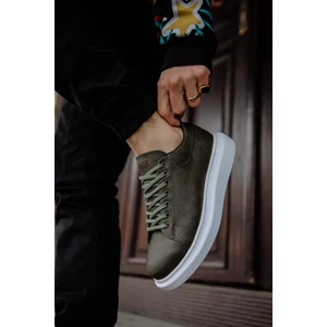 Bağcıklı Cilt Deri Ortopedik Yüksek Taban Haki Erkek Günlük Sneaker Ayakkabı