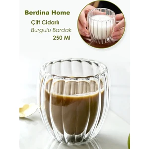 Berdina Home Isıya Dayanıklı Borosilikat Çift Çidarlı Burgulu Bardak Kahve ve Sunum
