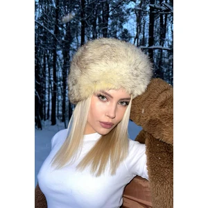 Trend Ekru Peluş Kürk Kalpak Şapka