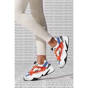 M2K Tekno Leather Unisex Sneaker Hakiki Deri Spor Ayakkabı Beyaz Kırmızı Yükseklik 4cm