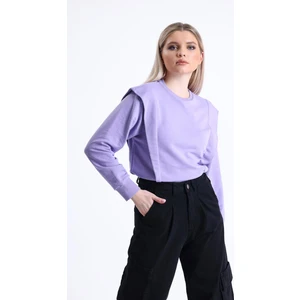 Lila Omuz Detaylı Bisiklet Yaka Sweatshirt