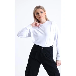 Beyaz Omuz Detaylı Bisiklet Yaka Sweatshirt