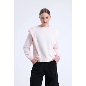 Pudra Omuz Detaylı Bisiklet Yaka Sweatshirt