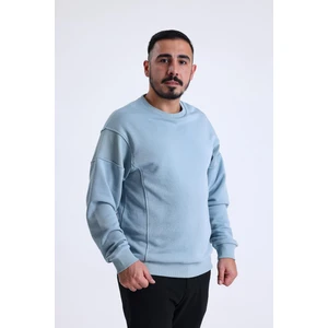 Gök Mavisi Parçalı Kaşkorse Detaylı Bisiklet Yaka Sweatshirt
