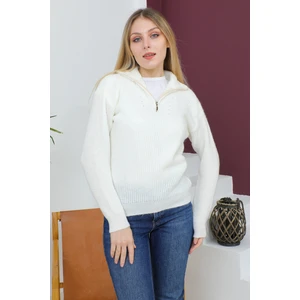 Kadın Fermuarlı Balıkçı Yaka Oversize Triko Kazak