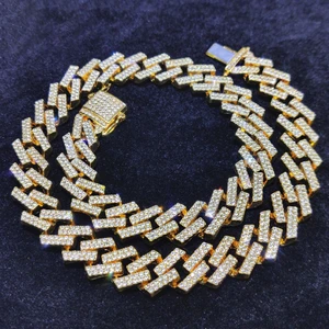 15 Mm. Gold Kalın 60 Cm. Taşlı Alloy Erkek Zincir EU78SR