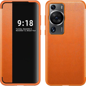 Huawei Mate 50 Pro Düz Deri Pencere Cep Telefonu Kılıfı (Yurt Dışından)