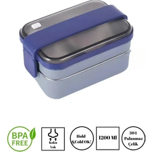 Smart Style Lunch Box Iki Katlı Paslanmaz Çelik Kolay Kilitlenir Sefer Tası – 1200 ml