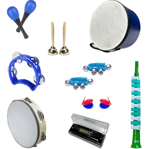 Örf Aletleri Seti Median Paket-1 Maracas Zil Kastanyet Ritim Seti Mızıka Davul Tef (9 Parça)