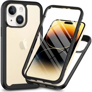 iPhone 15 Plus Için Yerleşik Ekran 360 Tam Koruma Telefon Kılıfı - Siyah (Yurt Dışından)