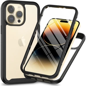iPhone 15 Pro Max Için Yerleşik Ekran 360 Tam Koruma Telefon Kılıfı - Siyah (Yurt Dışından)