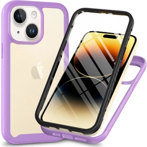 iPhone 15 Plus Için Yerleşik Ekran 360 Tam Koruma Telefon Kılıfı - Mor (Yurt Dışından)
