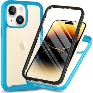 iPhone 15 Plus Için Yerleşik Ekran 360 Tam Koruma Telefon Kılıfı - Mavi (Yurt Dışından)