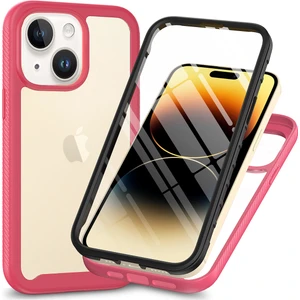 iPhone 15 Plus Için Yerleşik Ekran 360 Tam Koruma Telefon Kılıfı - Pembe (Yurt Dışından)