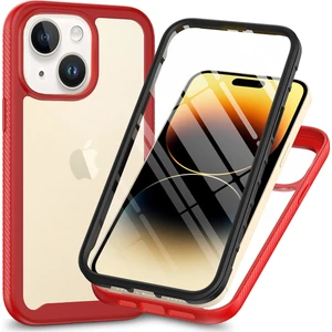 iPhone 15 Plus Için Yerleşik Ekran 360 Tam Koruma Telefon Kılıfı - Kırmızı (Yurt Dışından)
