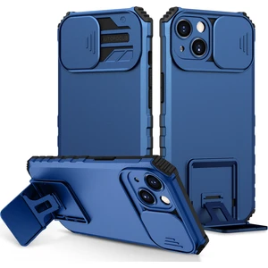 iPhone 15 Kayar Kamera Kapaklı Sağlam Standı Telefon Kılıfı - Mavi (Yurt Dışından)