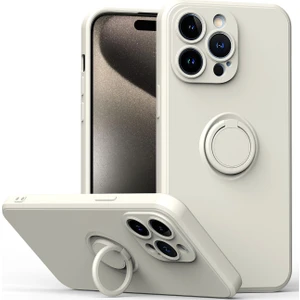 iPhone 15 Pro Için Ince Silikon Yüzük Stand Telefon Kılıfı - Pembe (Yurt Dışından)
