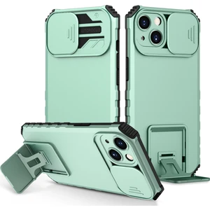 iPhone 15 Kayar Kamera Kapaklı Sağlam Standı Telefon Kılıfı - Turkuaz (Yurt Dışından)