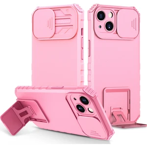 iPhone 15 Kayar Kamera Kapaklı Sağlam Standı Telefon Kılıfı - Pembe (Yurt Dışından)