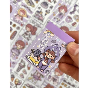 Kağıt Gemi Dükkan Sevimli Kız Mor Renk 50 Yaprak Mini Defter Sticker / Çıkartma / Bullet Journal / Defter Süsleme